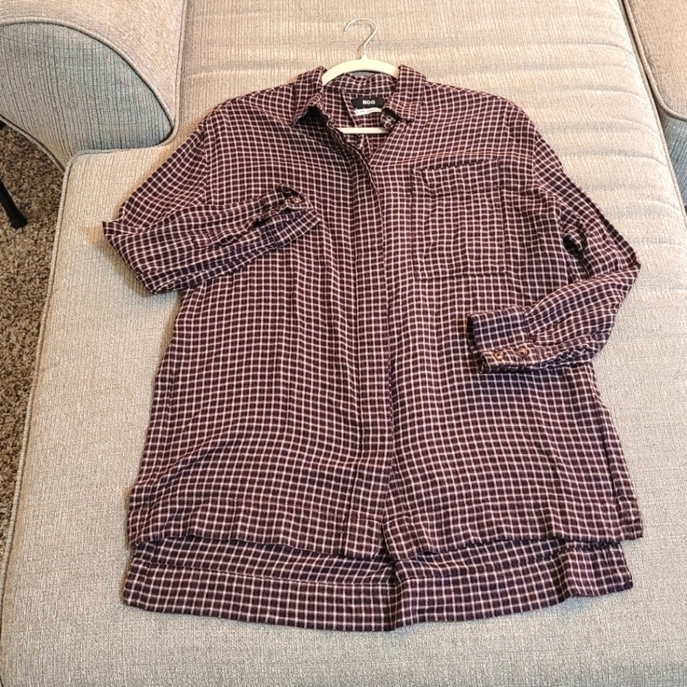 Urban Outfitters BDG Purple Black Plaid Oversized Button Blouse Top Size XS